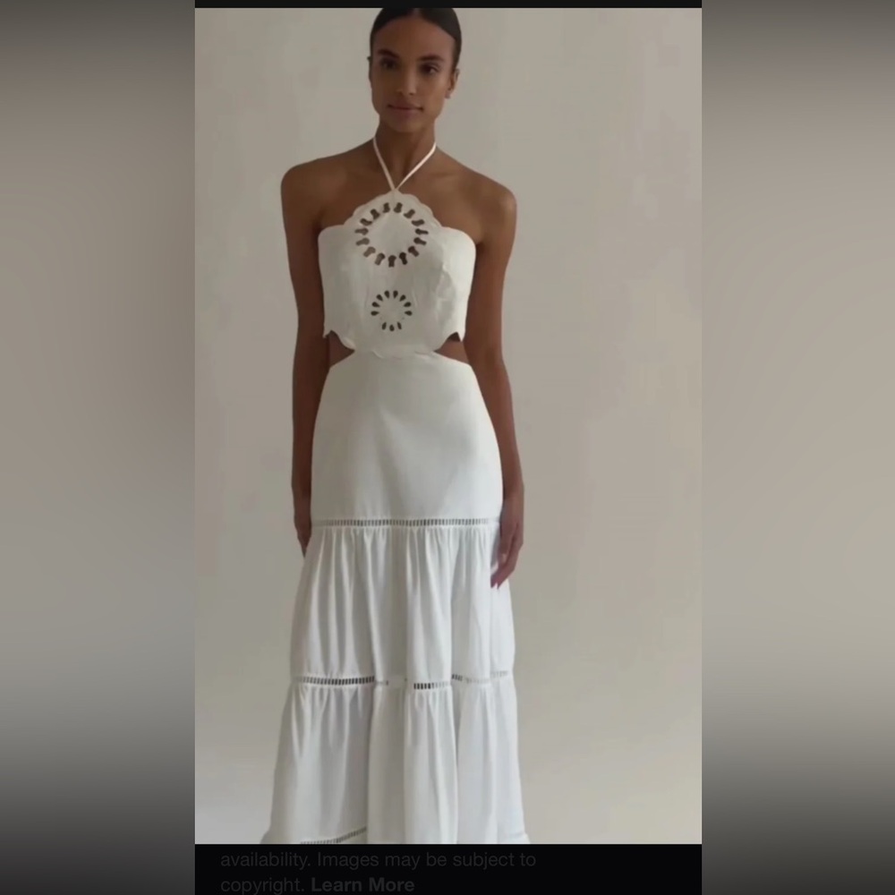 PatBO Cream Dress with halter neckline. Tie back. Maxi dress.